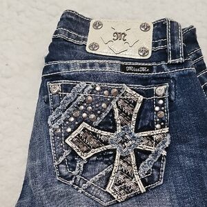 Miss Me Dark Blue Jeans with Silver Embellishments